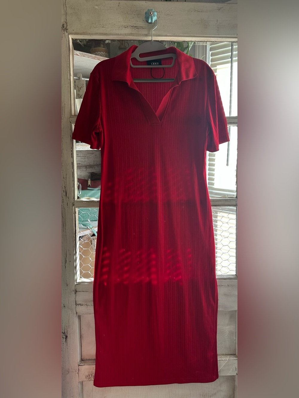 Cider| Red Ribbed Polo Midi Dress - Picture 1 of 6